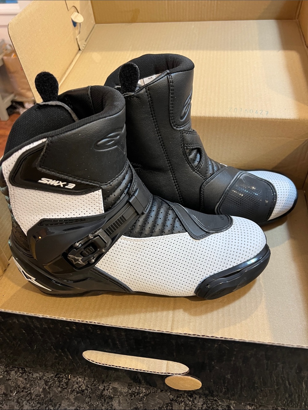 Alpinestars SMX-3 Racing Motorcycle Boots in White and Black